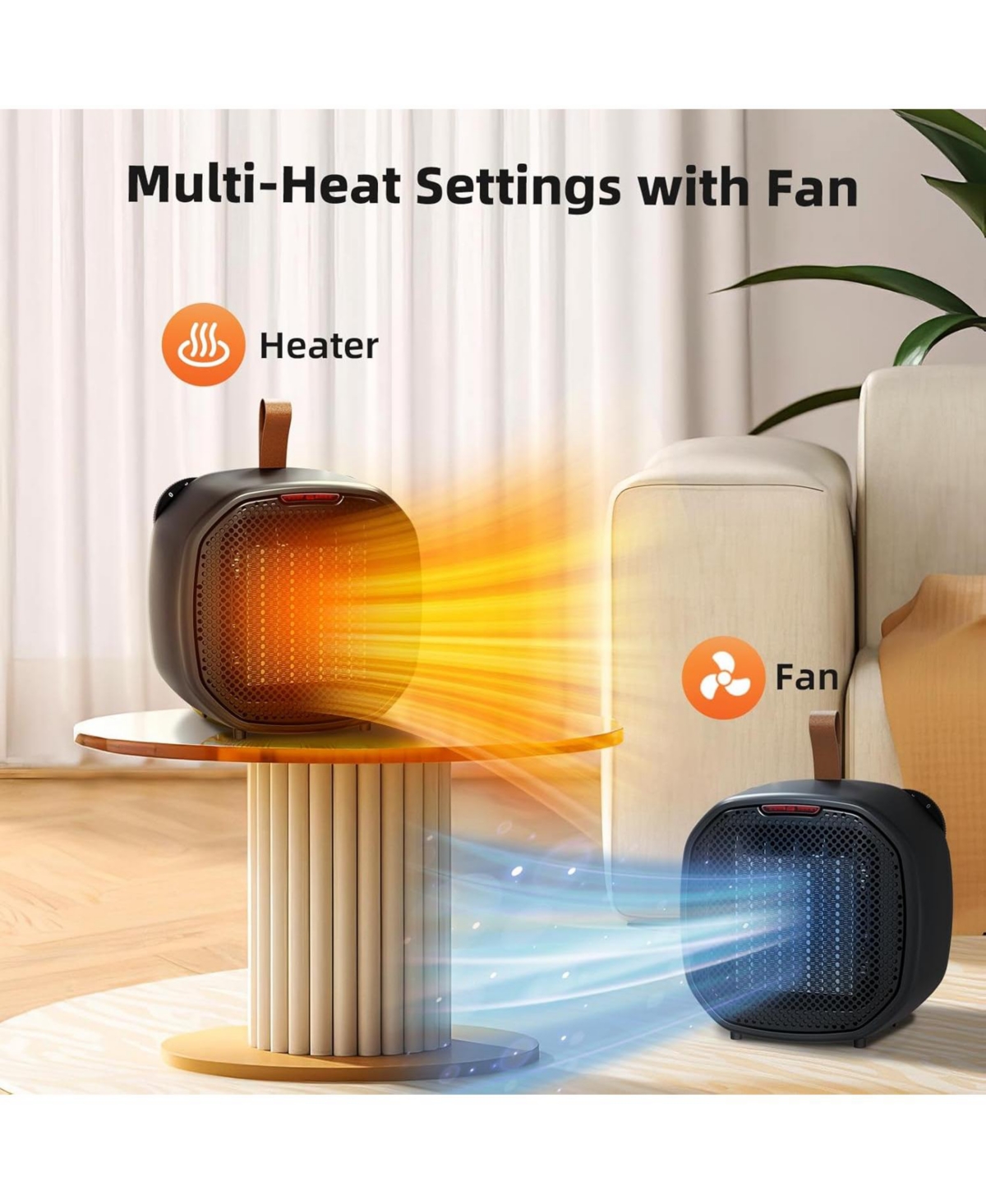 Cowsar 1200W Portable Space Heater, 2 Heat Settings (600W/1200W) with 3 Modes (Fan/Low/High), Adjustable Thermostat for Office Desk & Personal Use