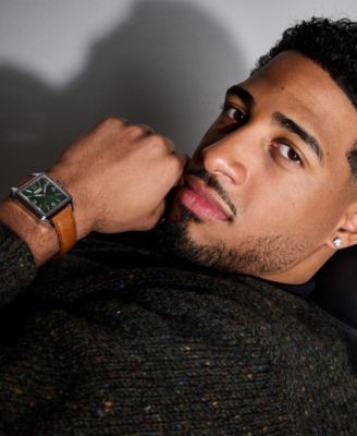 Men's 1917 Swiss Automatic Cognac Leather Watch, 35x45.2mm