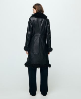 Women's Fur Trim Faux-Leather Coat
