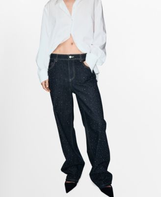 MANGO - Women's Rhinestone Detail Straight Jeans
