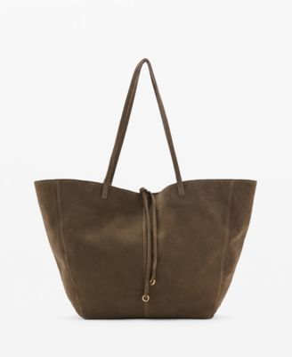 MANGO - Women's Suede Leather Shopper Bag