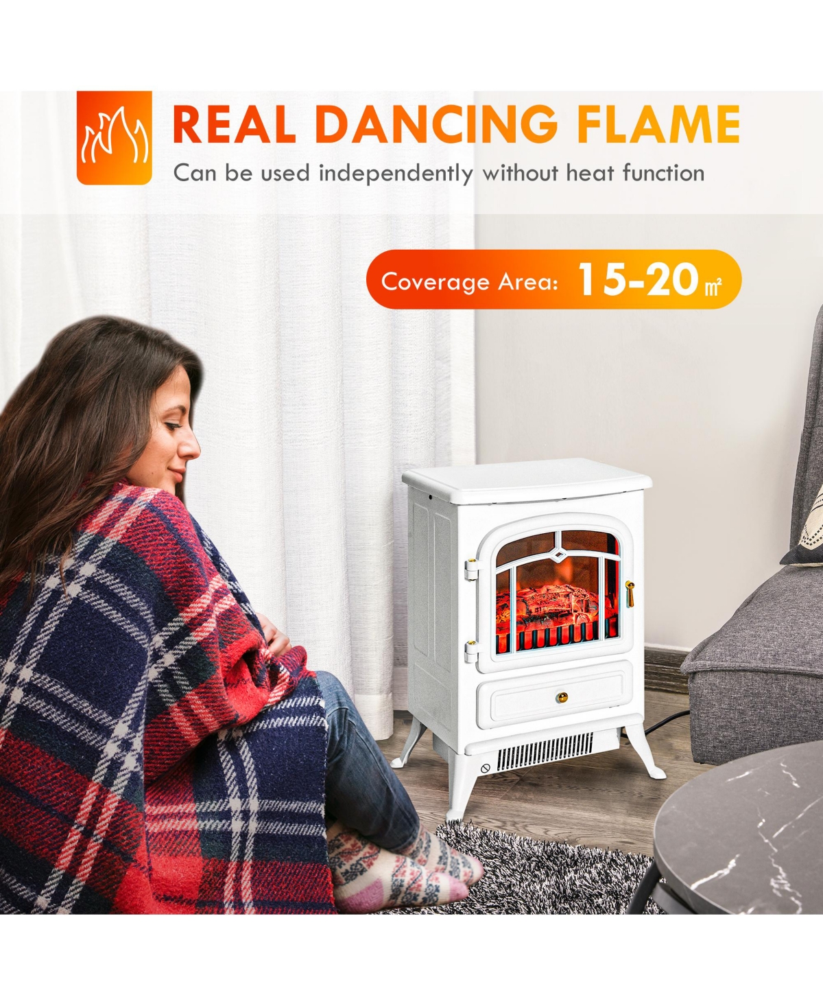Homcom Freestanding Electric Fireplace Heater with Realistic Led Log Flames