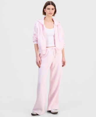 Juniors' Zip-Front Printed Pipping Drawstring Hoodie