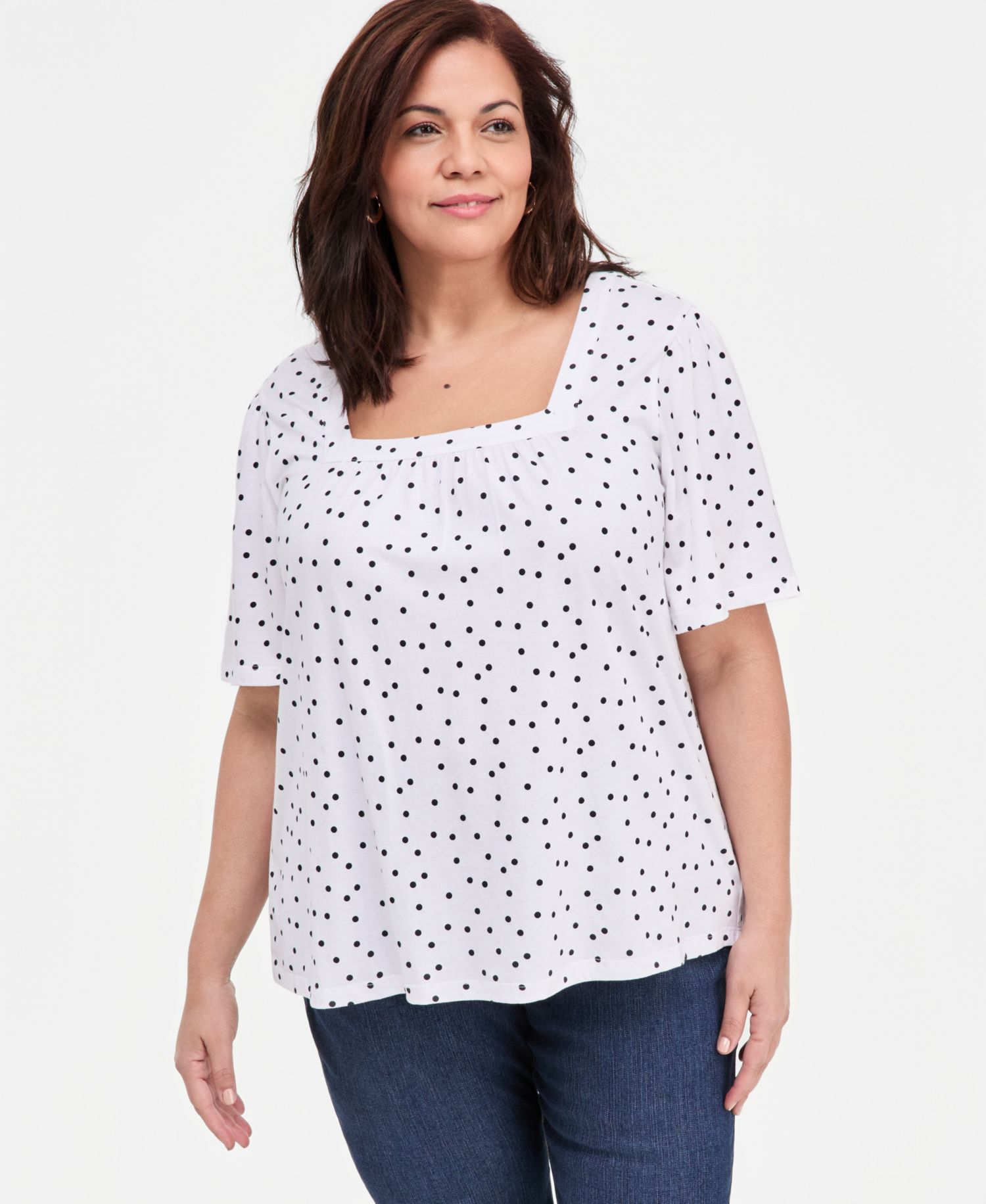 Plus Size Short Flutter-Sleeve Square-Neck Knit Top