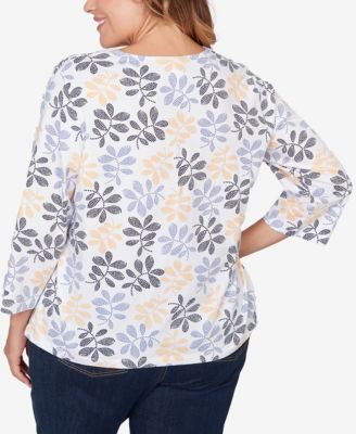 Plus Size Printed Stretch Jersey V-Neck Top
