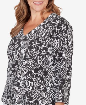 Plus Size Printed Stretch Jersey V-Neck Top