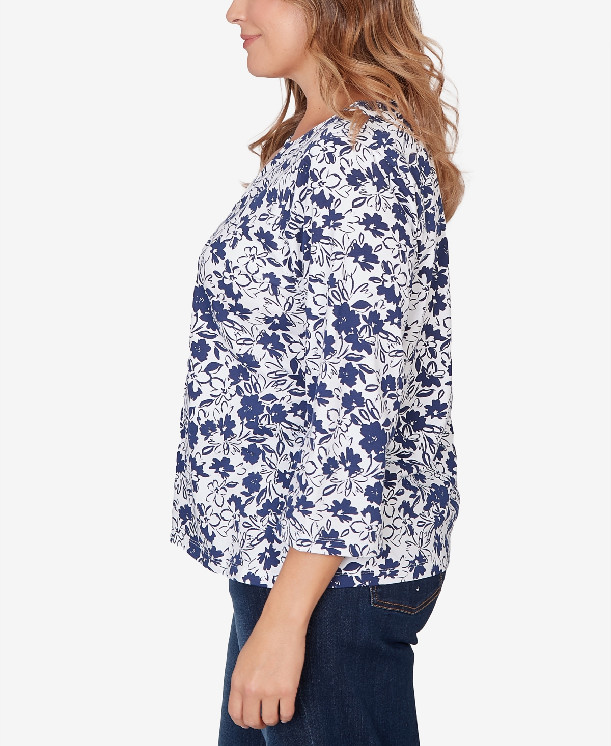 Hearts Of Palm Plus Printed Stretch Jersey Horseshoe Neck Top