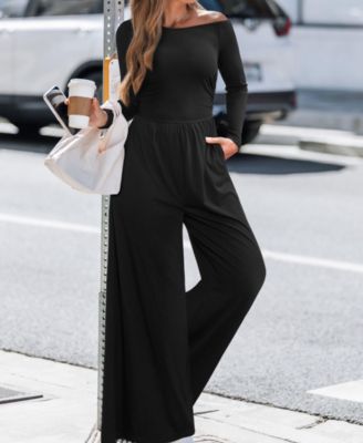 Women's Off-Shoulder Long Sleeve Wide-Leg Jumpsuit
