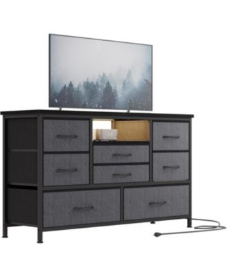 Modern 8-Drawer Dresser TV Stand with RGB LED Lighting, Power Outlet & USB Ports – Fits 55" TVs, Versatile Storage