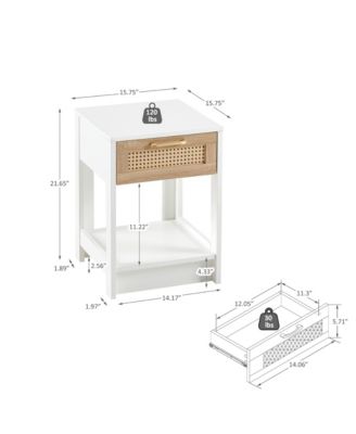 Modern Rattan End Table with Drawer Nightstand Side Table