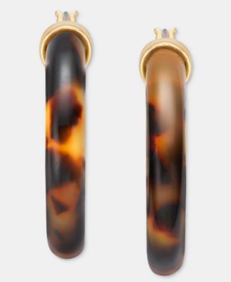 Gold-Tone Tortoise Shell Look Small Hoop Earrings, 0.8"