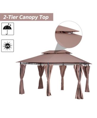 9.2 x 9.7 ft Outdoor Gazebo w/ Curtains for Patio Backyard,