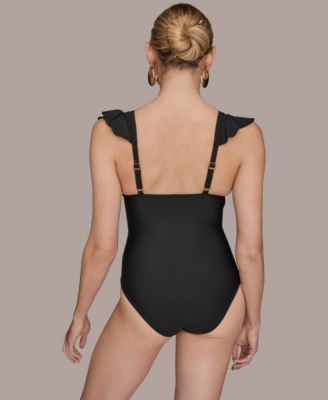 Donna Karan Women's Belted Flutter-Sleeve One-Piece Swimsuit