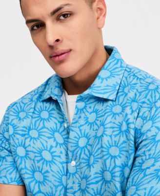 Men's Cotton Printed Short-Sleeve Button Shirt