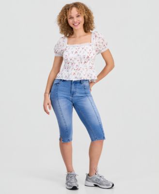 Juniors' Lace-Trim Pleated Babydoll Top