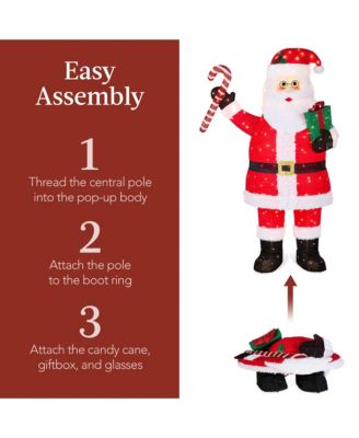 Lighted Pop-Up Santa Claus, Outdoor Christmas Holiday Decoration w/ LED Lights, Hat, Gift