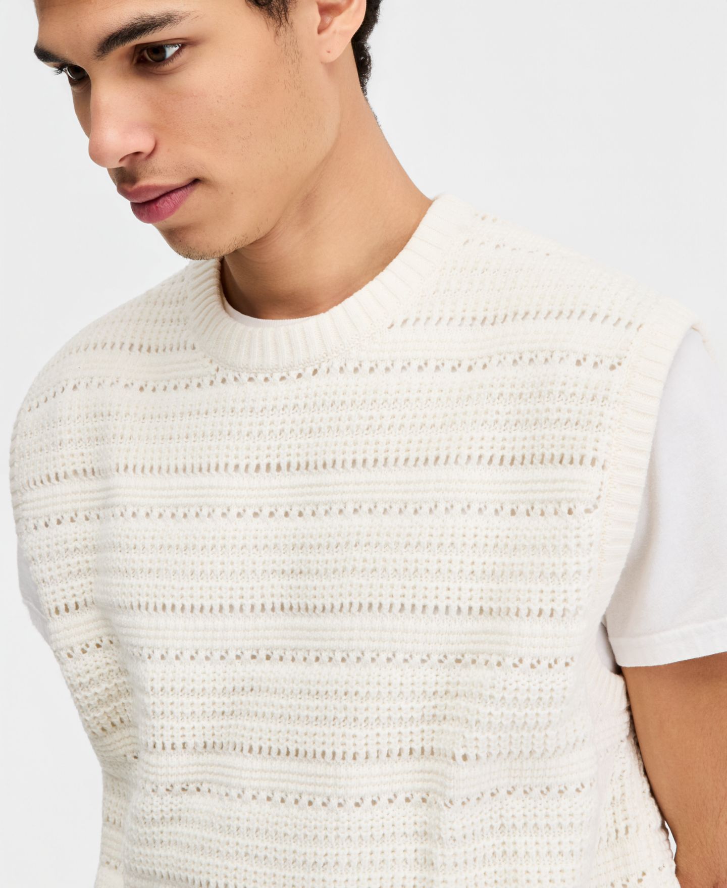 Мужской жилет Sun + Stone Cotton-Blend Open-Stitch Sweater Vest, цвет: Натуральный — фото 2