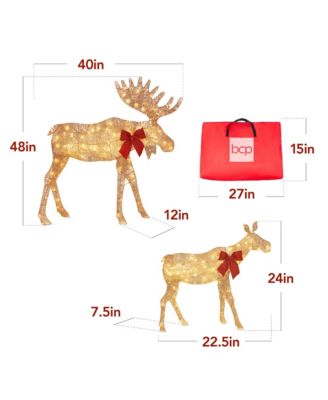 4ft 2-Piece Lighted 2D Christmas Moose Set Outdoor Decor w/ 125 LED Lights, Stakes