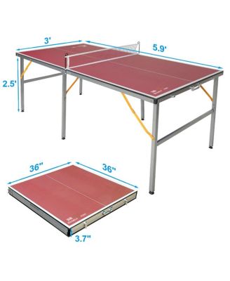 6FT Foldable Red MDF Ping Pong Table, Portable Table Tennis Table for Indoor Outdoor, Ping Pong Table Set with Net Paddles Balls