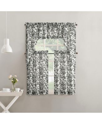 Elodie Tonal Botanical Semi-Sheer Rod Pocket Kitchen Curtain Swag Pair