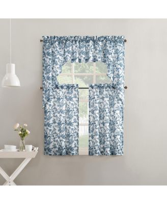 Elodie Tonal Botanical Semi-Sheer Rod Pocket Kitchen Curtain Swag Pair