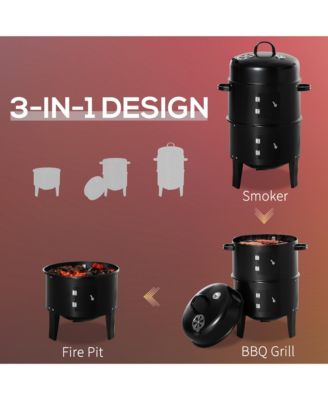3-In-1 Outdoor Charcoal BBQ Smoker and Grill with 2 Cooking Racks