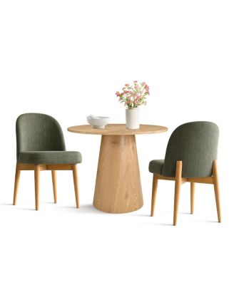 3-Piece Round Dining Table Set, 35" Wood-Look Pedestal Table with Fabric Upholstered Chairs for Small Kitchens