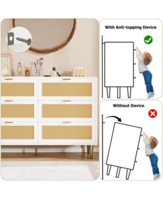 Natural Rattan 6 Drawer Dresser for Bedroom
