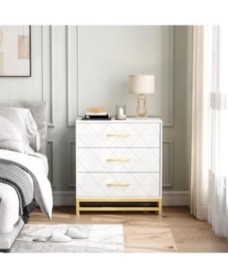 3-Drawer Wooden Bedroom Dresser, Pink Storage Chest with Gold Handles, Modern Bedside Organizer for Bedroom