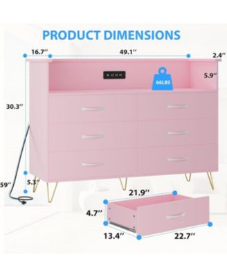6-Drawer Bedroom Dresser with LED Lighting and Power Outlet Wide Modern Chest with 2-Tier Open Storage for Living Room Hallway or Entryway