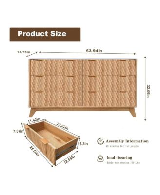 Fluted 6-Drawer Dresser With Faux Marble Top, Modern Curved TV Stand，Sturdy Storage Cabinet for TVs Up to 55"