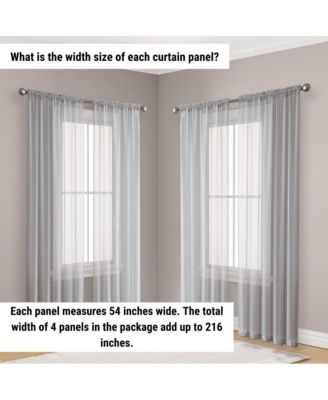 Essentials Sheer Voile 4 Pc. Set Window Treatment Rod Pocket Curtain Panels