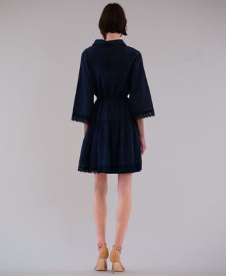 Women's Waist Tie Poplin Short Dress