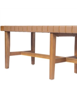 Stylish Acacia Wood Bedroom Bench with Woven PU Leather Seat