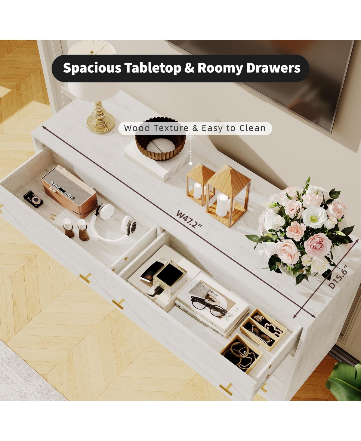 Gaomon 6 Drawers Dresser for Bedroom,47.2" Wide Wood Rustic Chest of Drawers with Bar Handles,Vintage Design,Storage Dressers