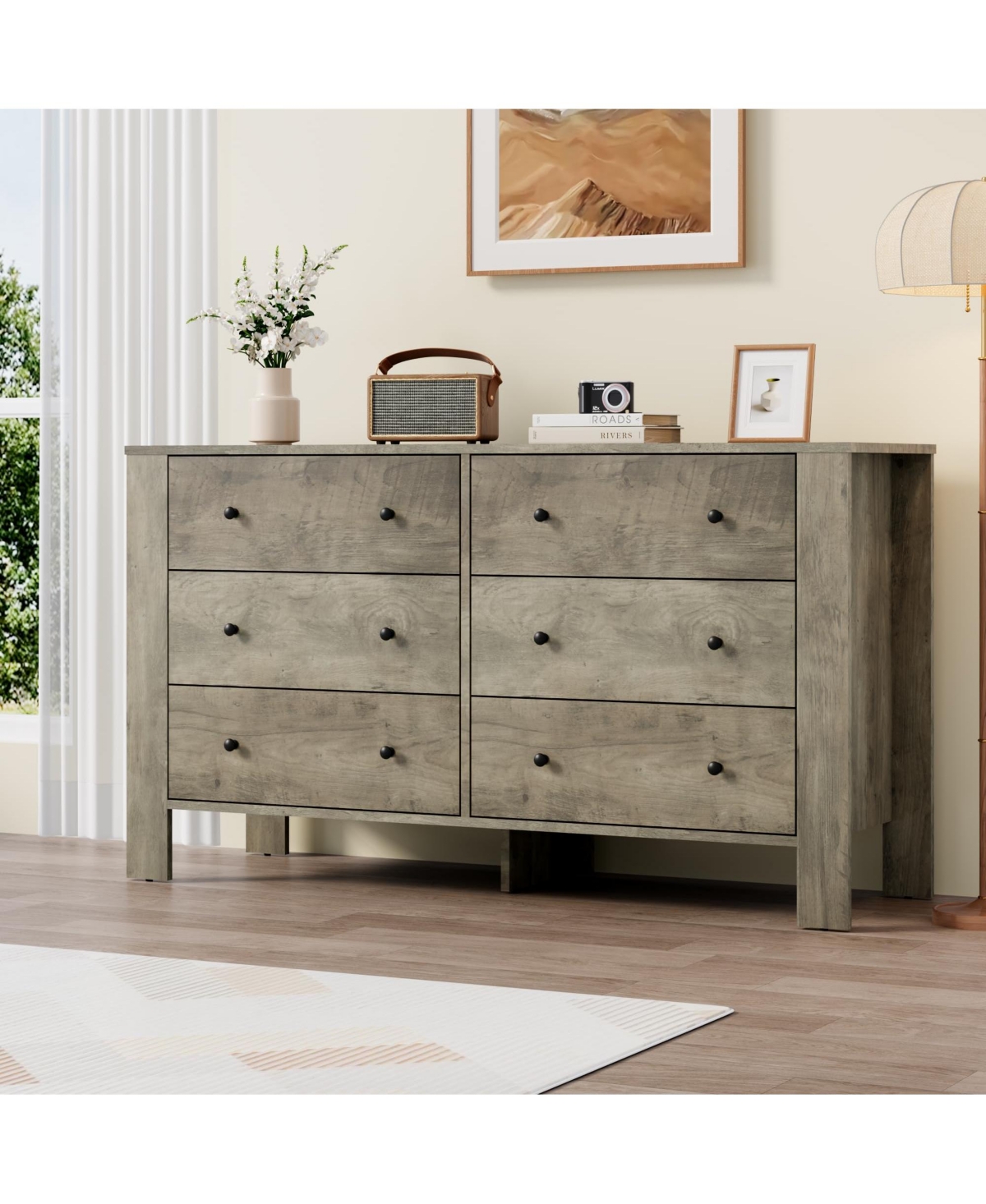 gaomon 6 Drawer Dresser for Bedroom, Modern Double Dresser Organizer with Storage Drawers