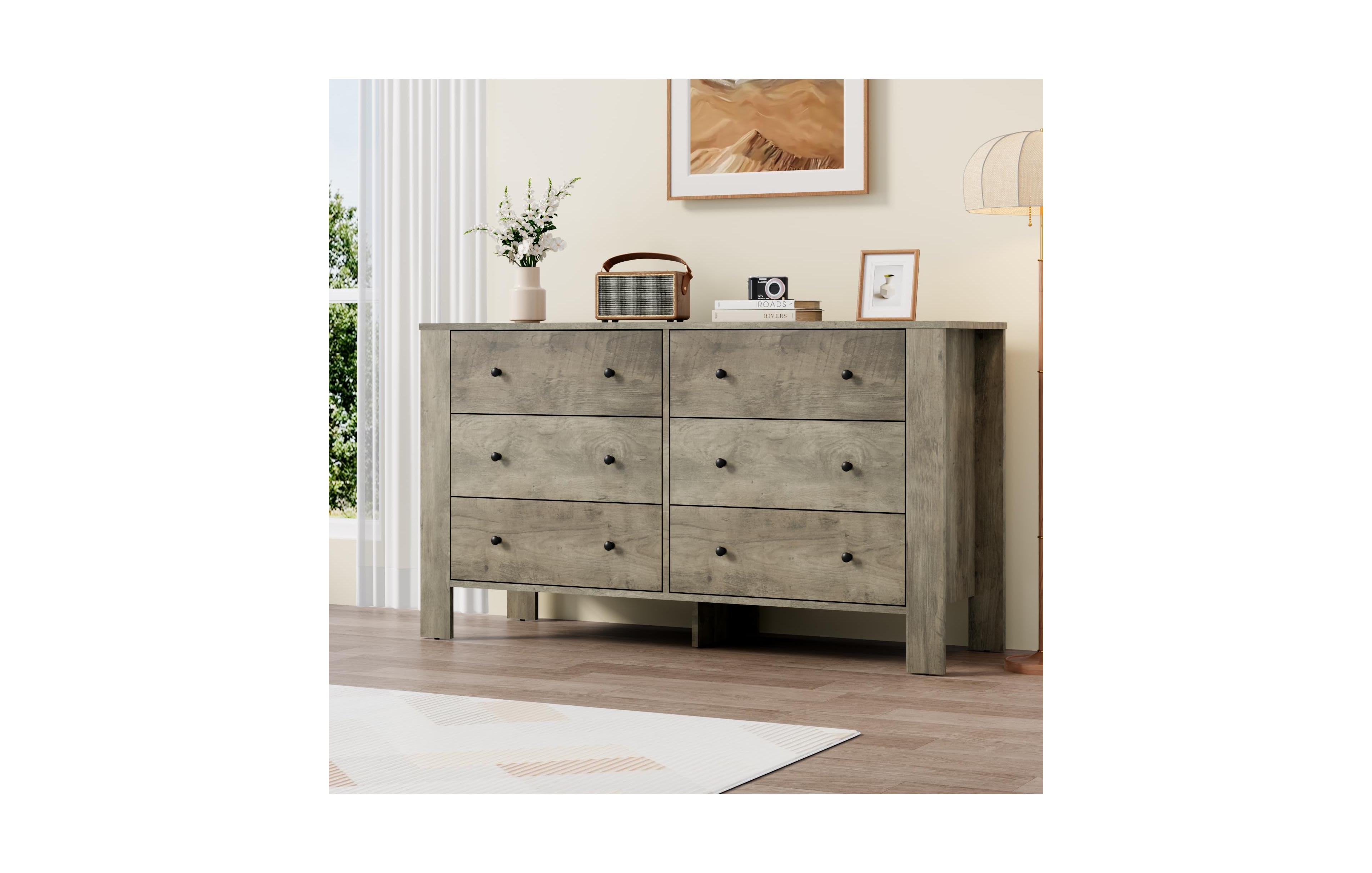 gaomon 6 Drawer Dresser for Bedroom, Modern Double Organizer with Storage Drawers