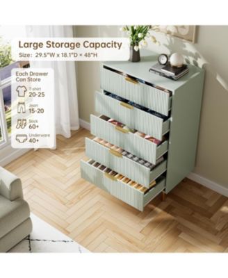 + 5-Drawer + Wood + Modern Design with Gold Pulls + Bedroom Dresser