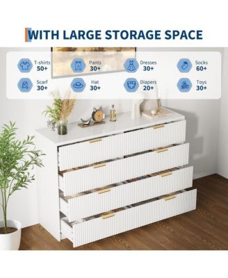 8 Drawer Fluted Dresser for Bedroom, 55" Wide Modern Chest of Drawers with Metal Handle, Fluted Wood TV Stand, Modern Large Dresser