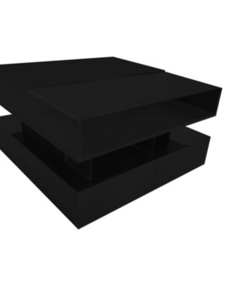 Lift-Top Coffee Table w/ Drawers Glass Top & LED