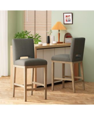Modern Upholstered Bar Stools with Wooden Legs