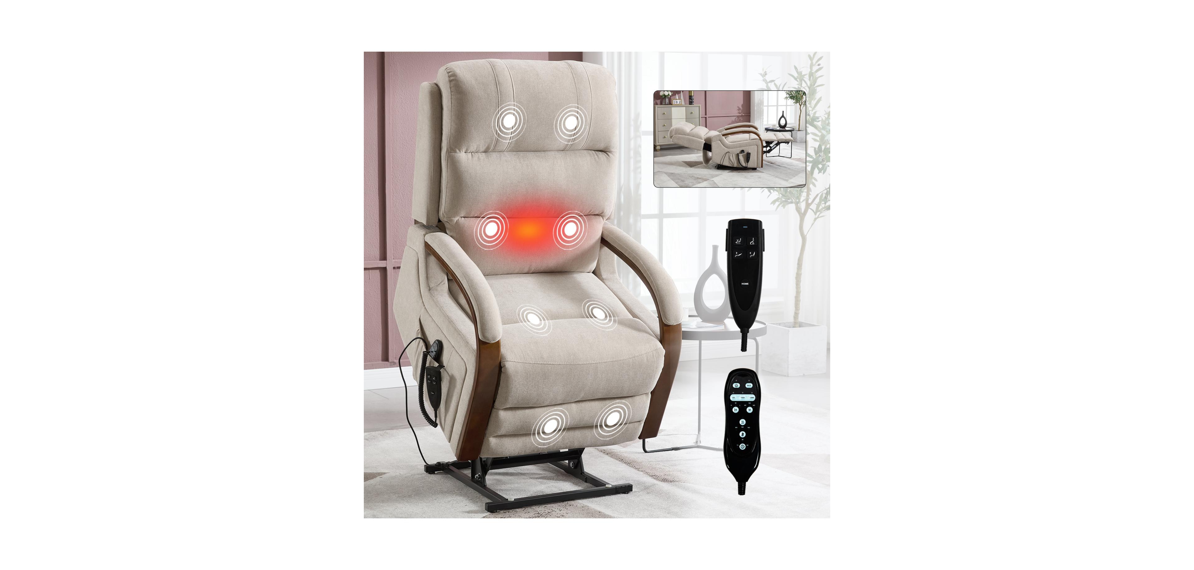 Streamdale Power Beige Chenille Lift Recliner w/ Heat and Massage
