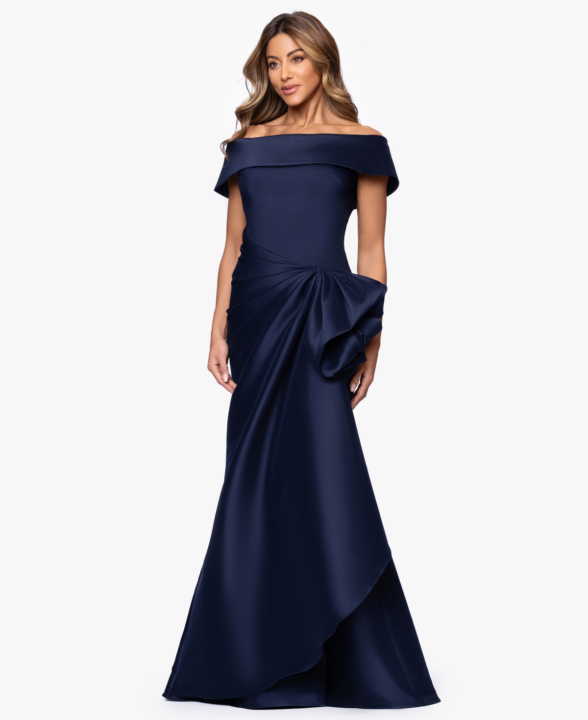 Xscape Women's Mikado Off-The-Shoulder Ruffle Ball Gown