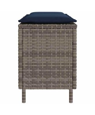 Patio Bench with Cushion Gray 43.3"x11.8"x15.9" Poly Rattan