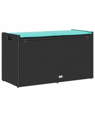 Patio Storage Bench with Cushion Black 39.4" Poly Rattan