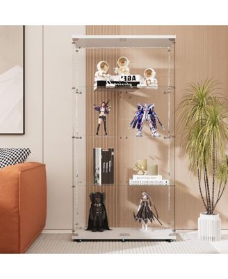 Smart LED Glass Display Cabinet on Wheels 66 Tall Bluetooth Light White