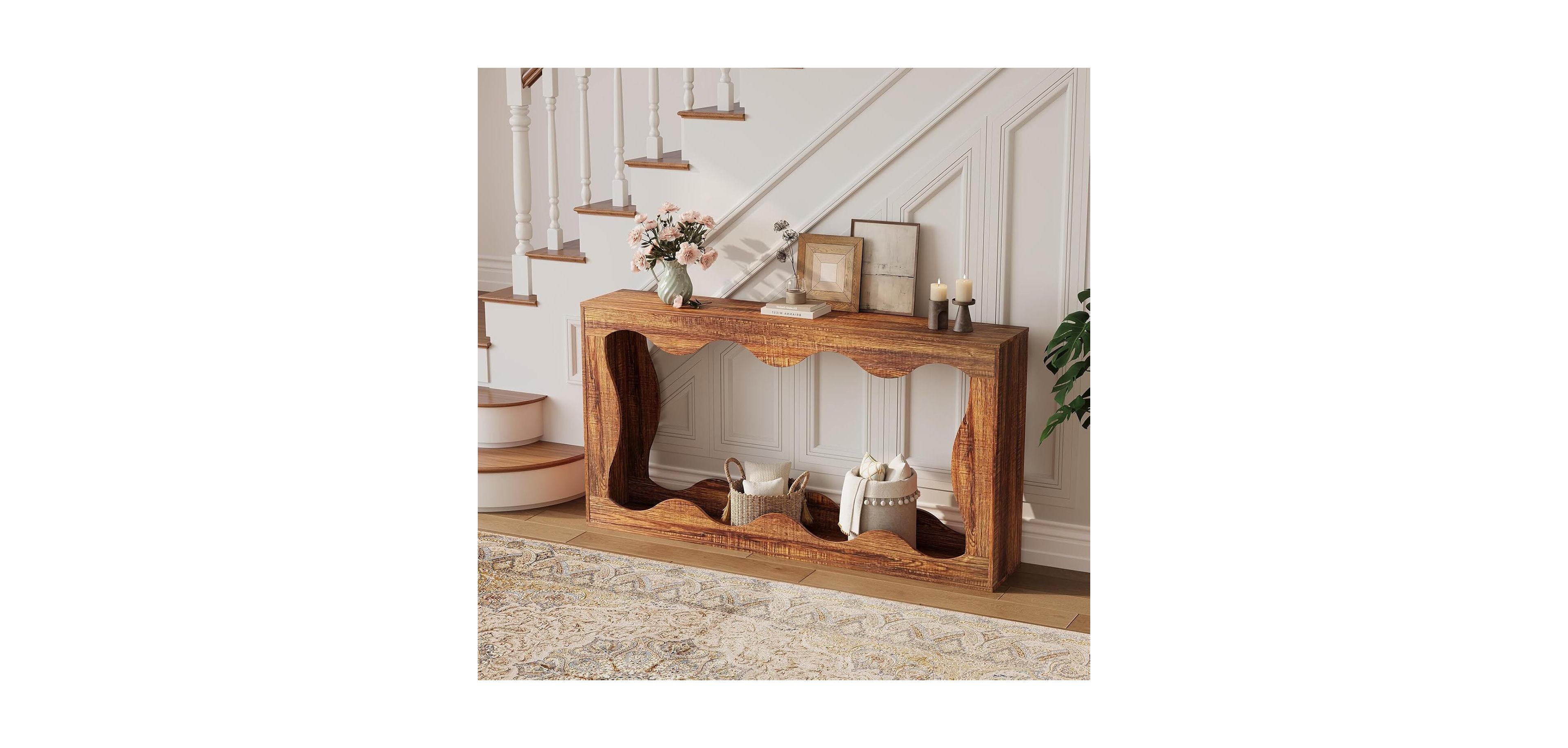 Gaomon 63" Brown Console Table with Storage, Narrow Sofa for Entryway, Hallway or Behind Couch