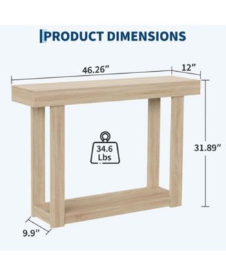 46.26" Wood Console Table with Storage, Narrow Sofa Table with Open Shelf, Long Behind Couch Table for Entryway Hallway, Natural