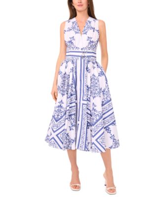 Women's Sleeveless V-Neck Buckle Trim Midi Dress