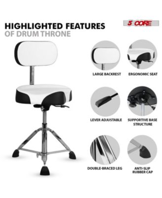 Drum Throne w Backrest 4" Padded Stool Airlift 25" Adjustable Drummer Stool 441Lb Capacity